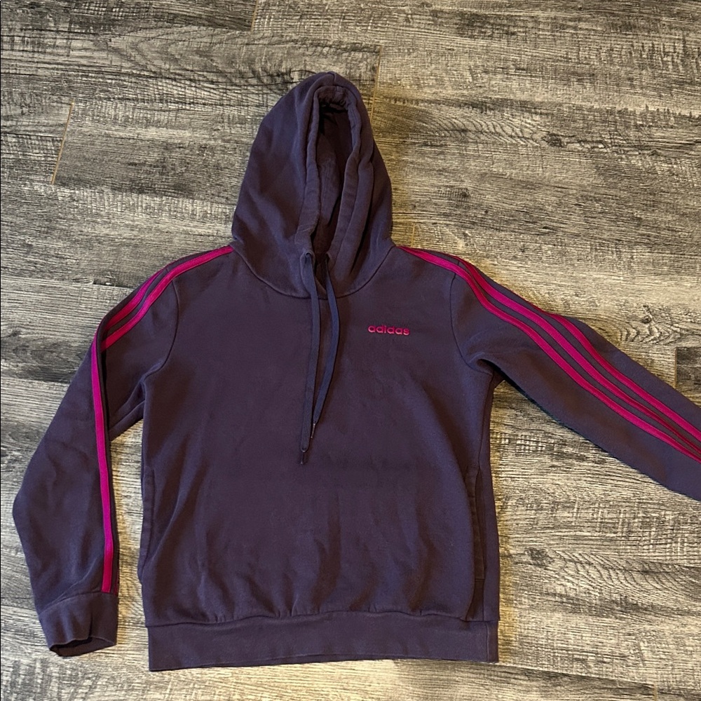 Adidas Dark Purple Hoodie with Bright Pink Stripes